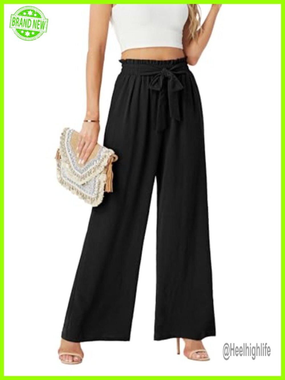 FREEOAK Womens Wide Leg Flowy High Waist Lounge Business Pants with Pockets